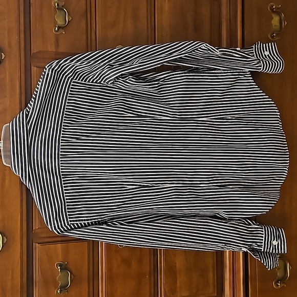 Navy White Stripe Button Down Top - Picture 2 of 5